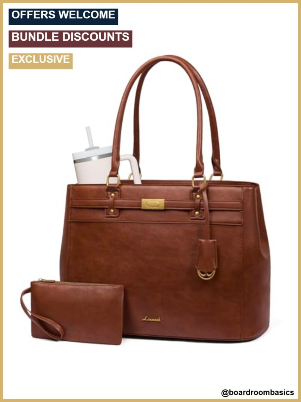 15.6" Waterproof Faux Leather Laptop Tote Bag Women Business Shoulder Handbag